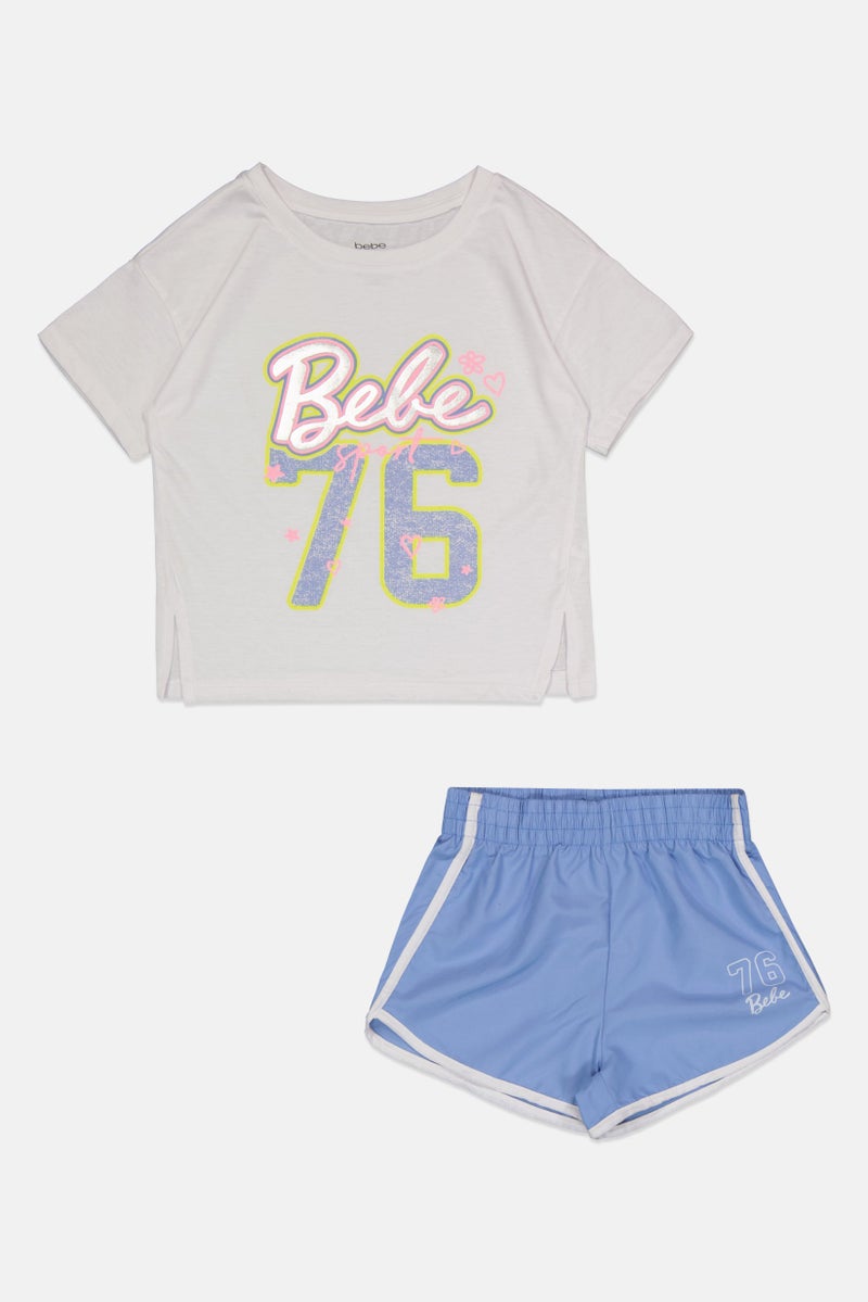 bebe طقم بنات أطفال مكون من 2 قطعة بأكمام قصيرة، قميص خارجي وشورت، متعدد الألوان - Image 2